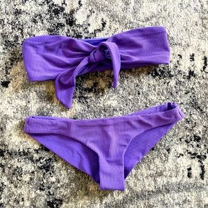 Frankies Bikinis Purple strapless top and bottom